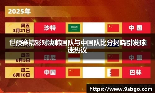 世预赛精彩对决韩国队与中国队比分揭晓引发球迷热议
